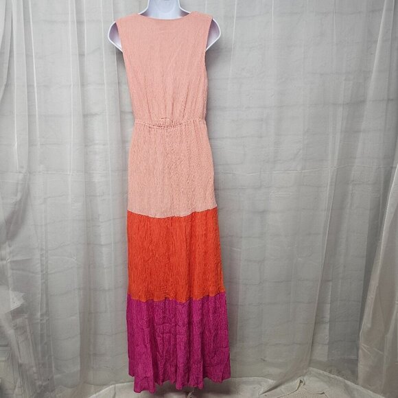 Flying Tomato Pink Orange Sleeveless Maxi Dress Colorblock Boho Festival M - Picture 7 of 11
